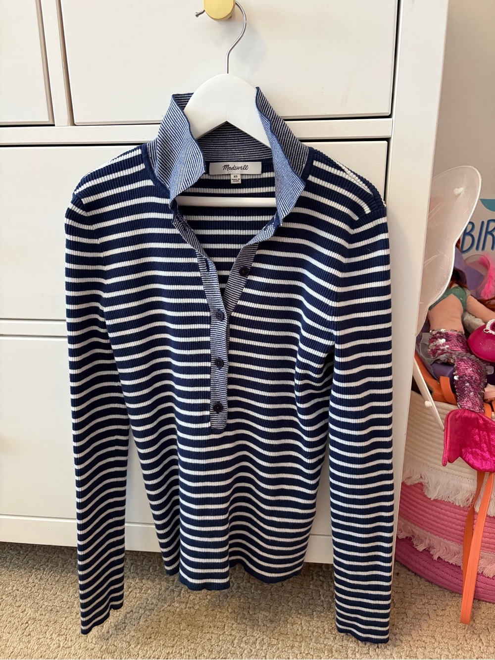 Madewell Blue Ribbed Long Sleeve Viscose Blend Top XS
